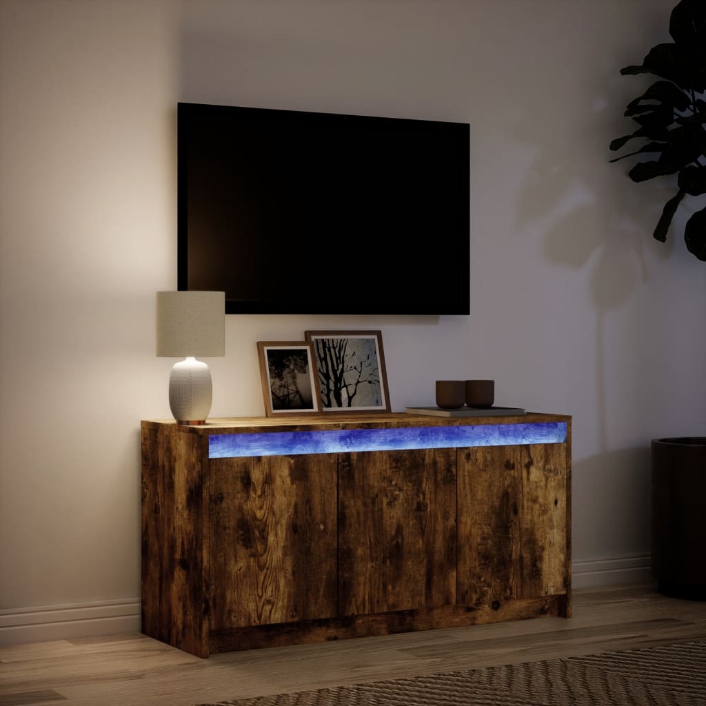 Dulap TV cu LED, stejar fumuriu, 100x34x50 cm, lemn prelucrat GartenMobel Dekor