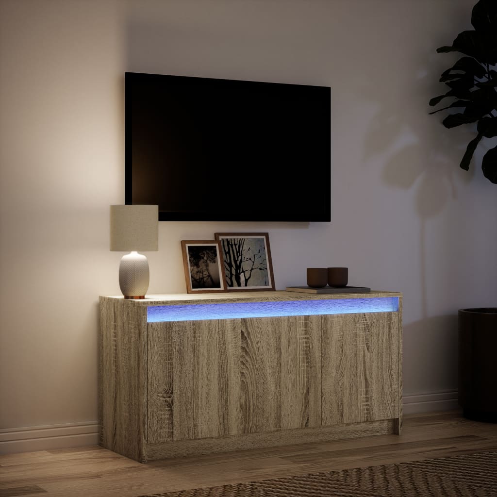 Dulap TV cu LED, stejar sonoma, 100x34x50 cm, lemn prelucrat GartenMobel Dekor