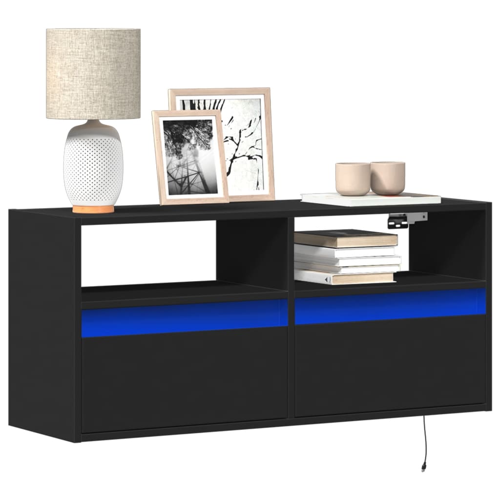 Dulap TV de perete cu lumini LED negru 100x31x45 cm GartenMobel Dekor