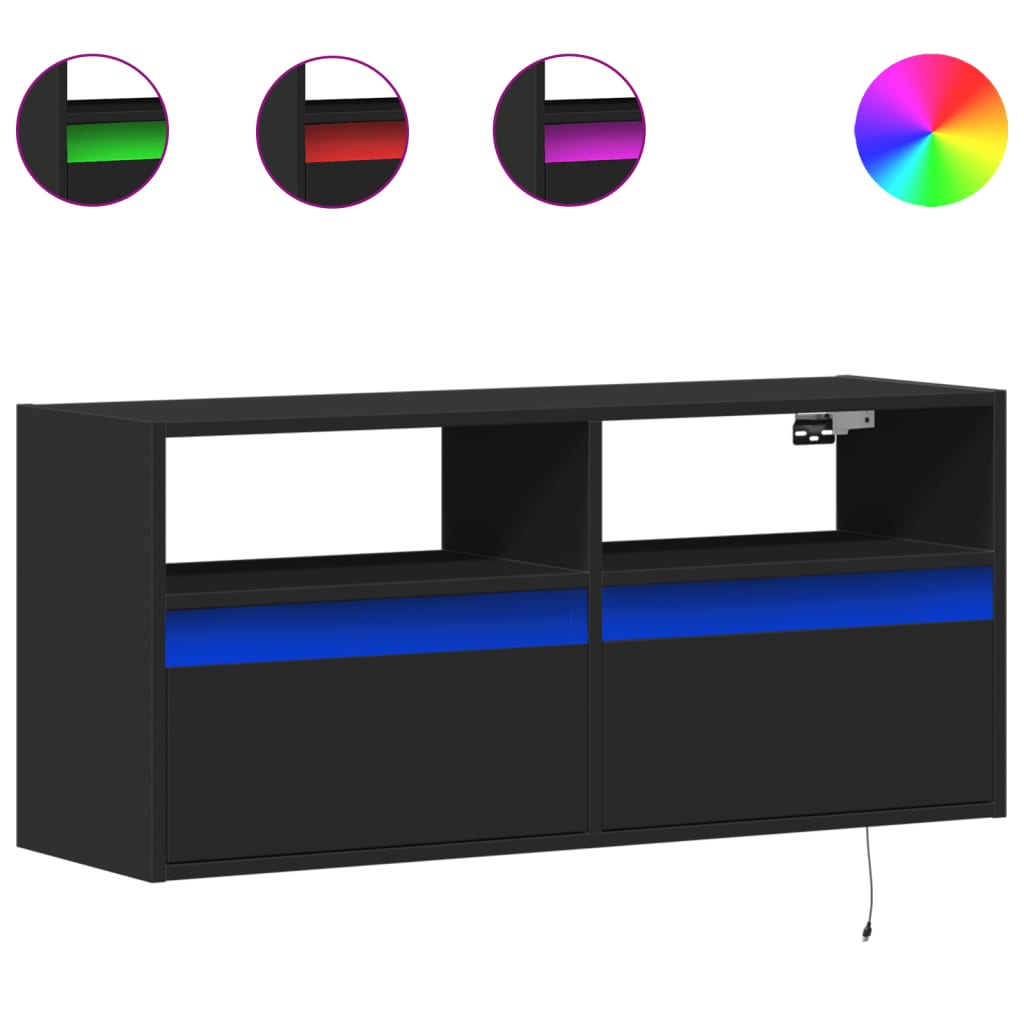 Dulap TV de perete cu lumini LED negru 100x31x45 cm GartenMobel Dekor
