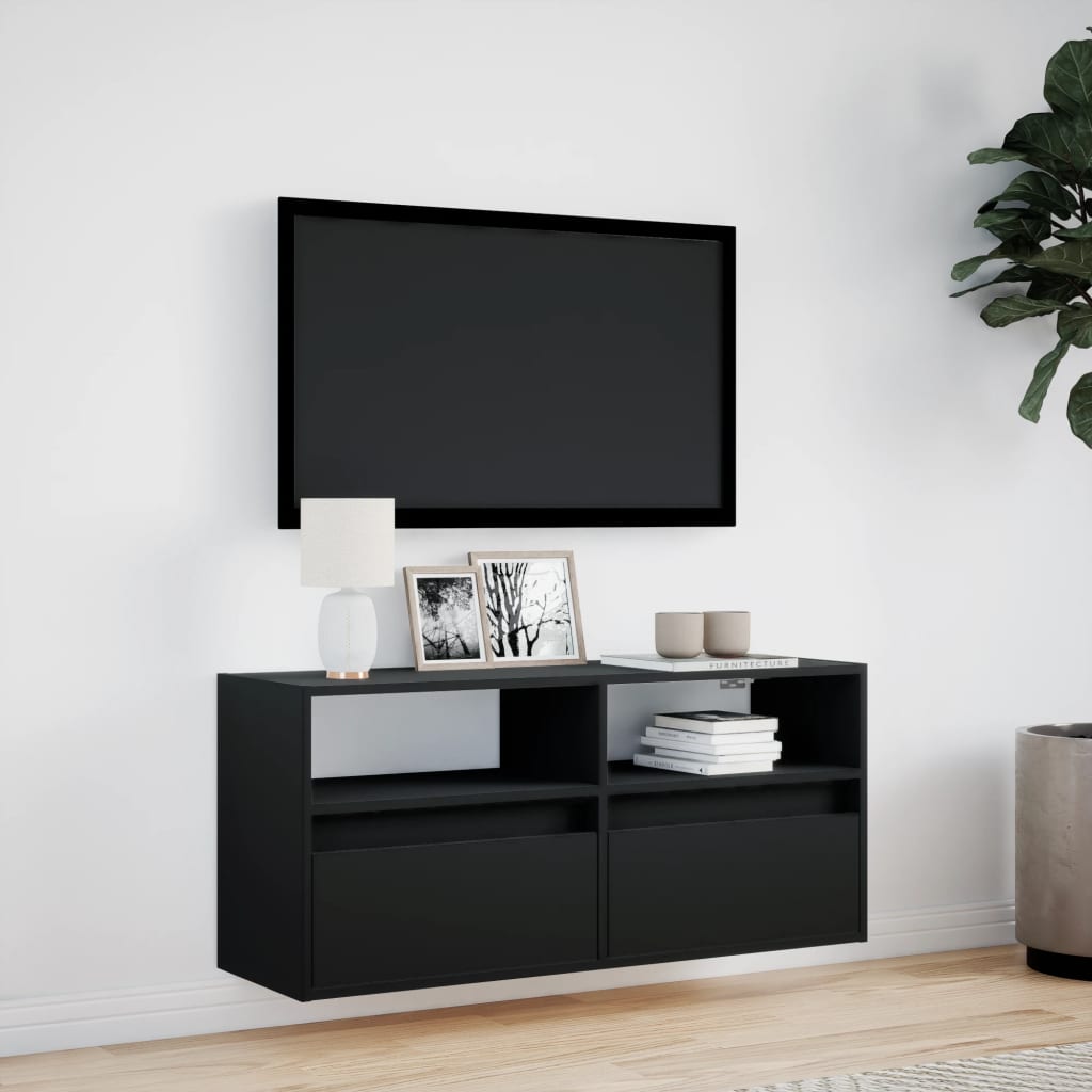 Dulap TV de perete cu lumini LED negru 100x31x45 cm GartenMobel Dekor