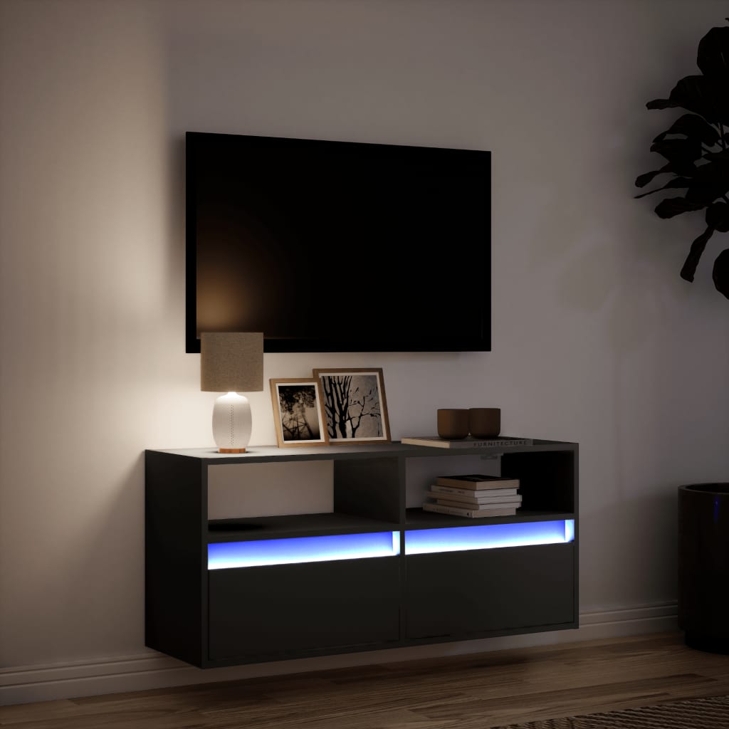 Dulap TV de perete cu lumini LED negru 100x31x45 cm GartenMobel Dekor