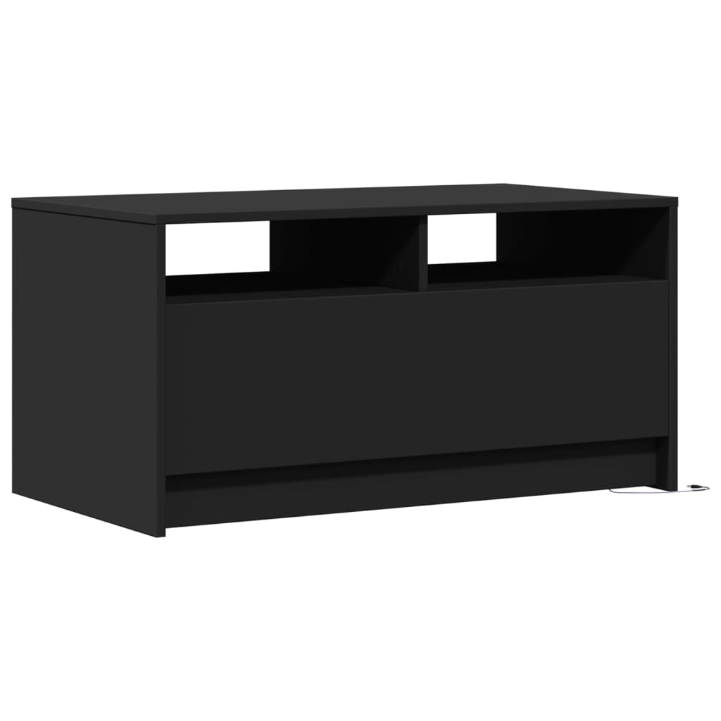 Măsuță de cafea cu lumini LED, negru, lemn prelucrat GartenMobel Dekor