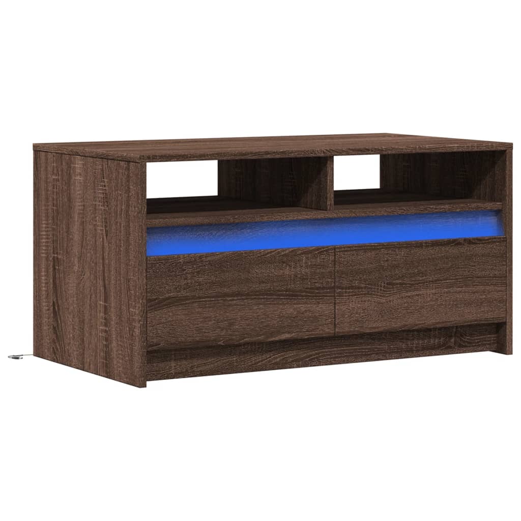 Măsuță de cafea cu lumini LED, stejar maro, lemn prelucrat GartenMobel Dekor