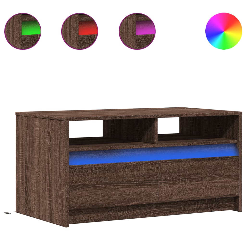 Măsuță de cafea cu lumini LED, stejar maro, lemn prelucrat GartenMobel Dekor