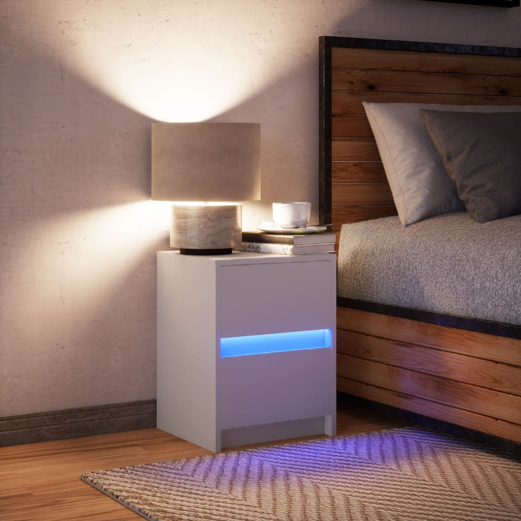 Noptieră cu lumini LED, alb, lemn prelucrat GartenMobel Dekor