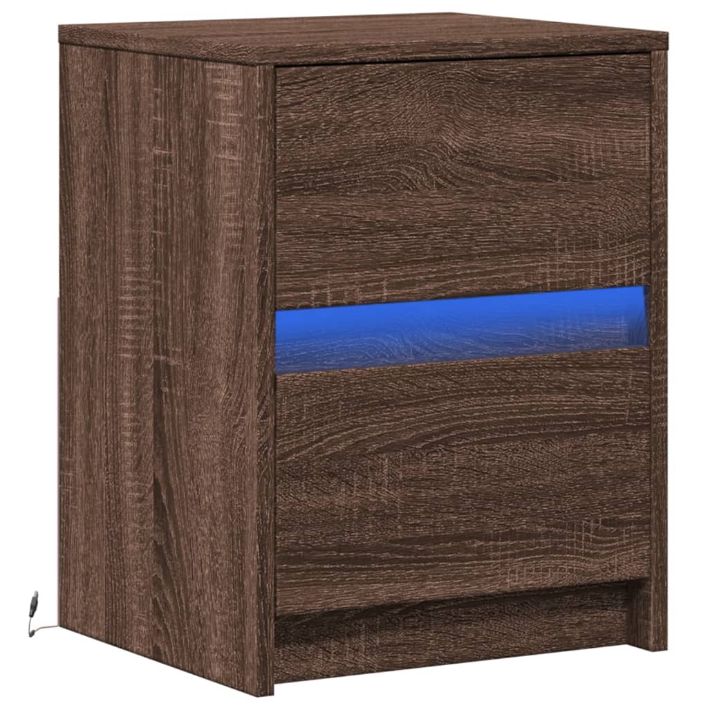 Noptieră cu lumini LED, stejar maro, lemn prelucrat GartenMobel Dekor