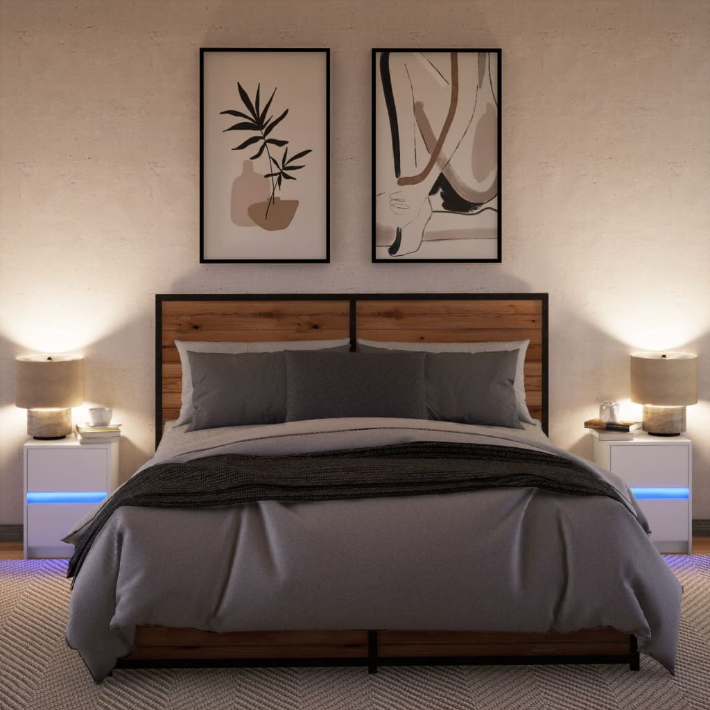 Noptiere cu lumini LED, 2 buc., alb, lemn prelucrat GartenMobel Dekor