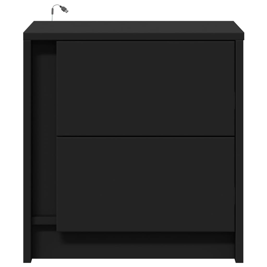 Noptiere cu lumini LED, 2 buc., negru, lemn prelucrat GartenMobel Dekor