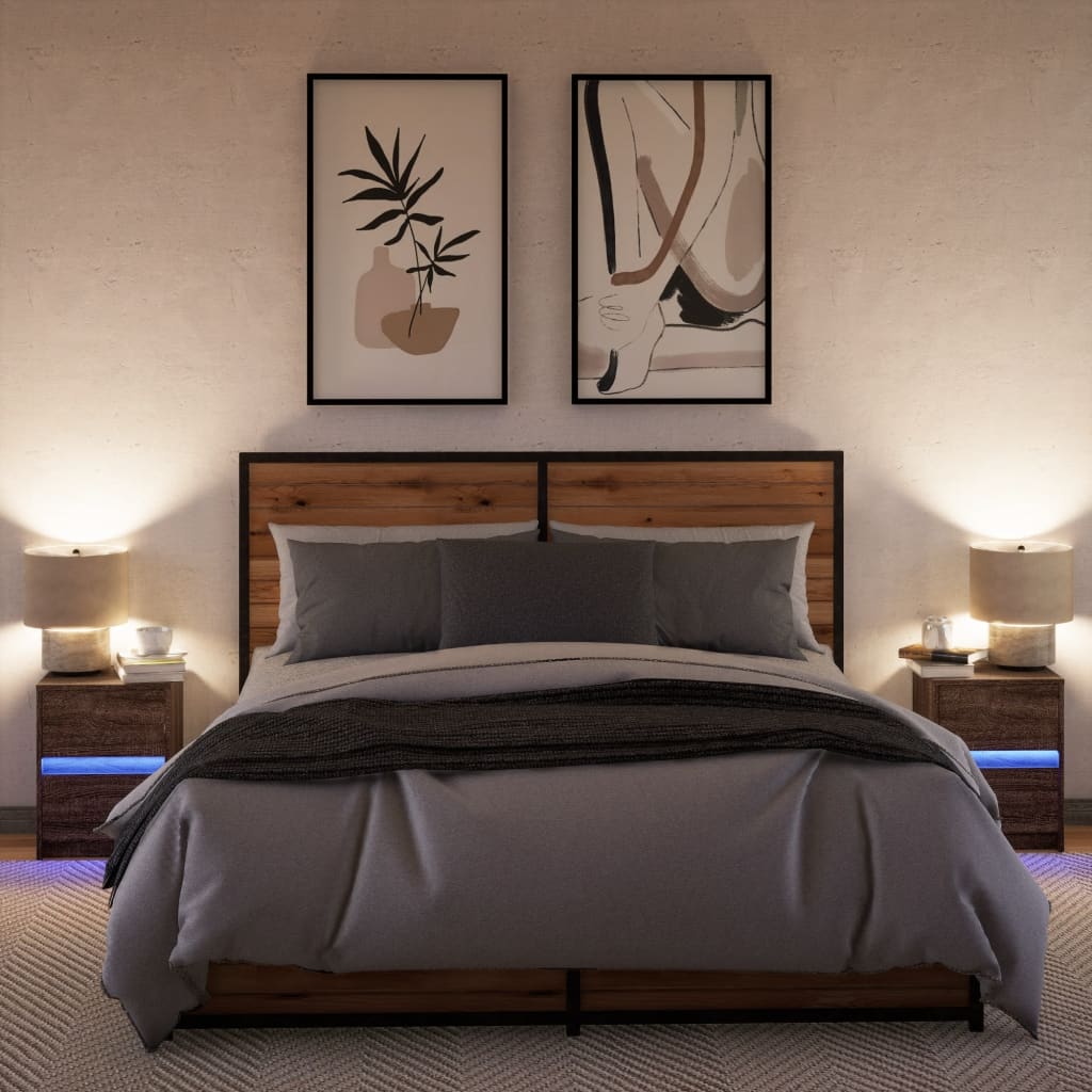 Noptiere cu lumini LED, 2 buc., stejar maro, lemn prelucrat GartenMobel Dekor