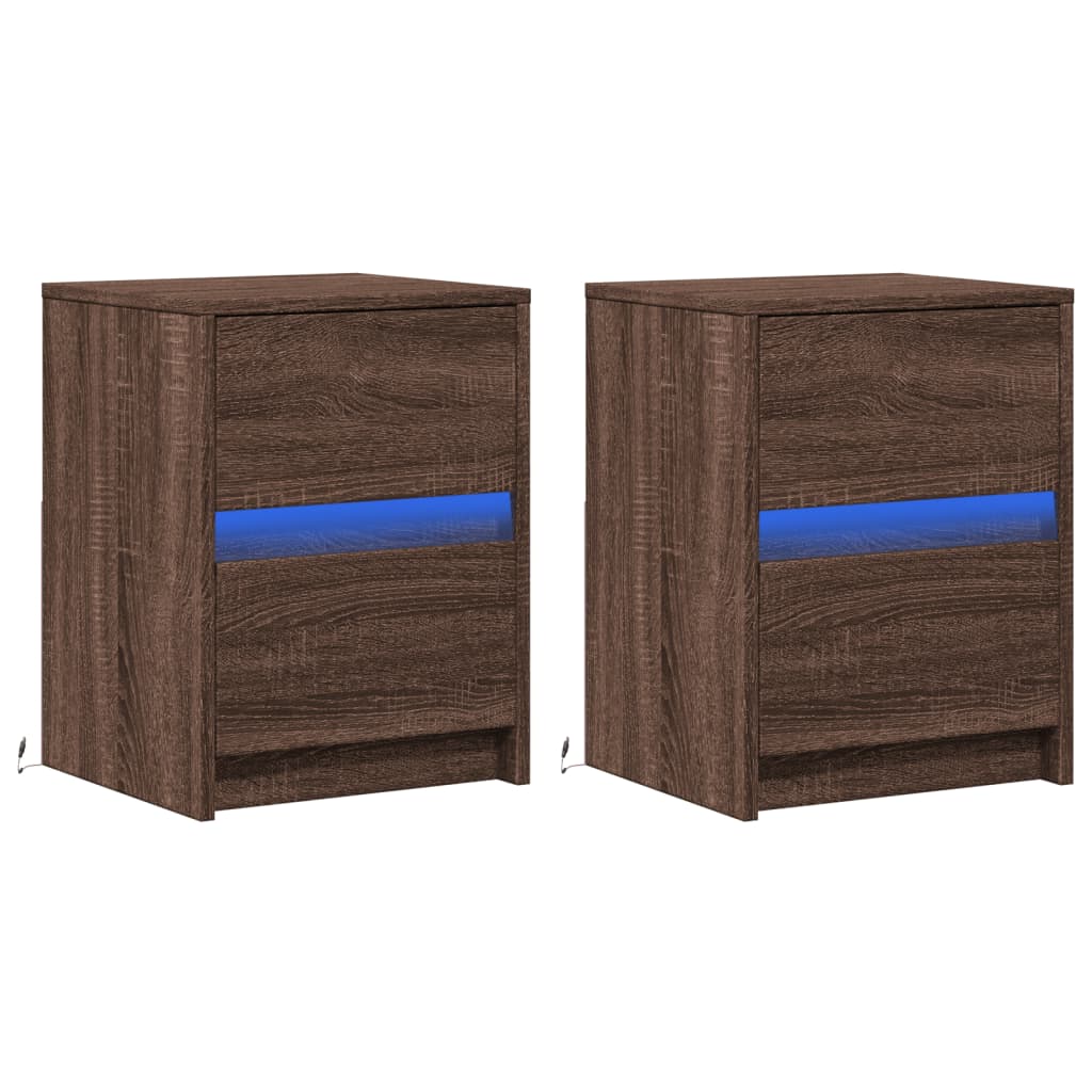Noptiere cu lumini LED, 2 buc., stejar maro, lemn prelucrat GartenMobel Dekor