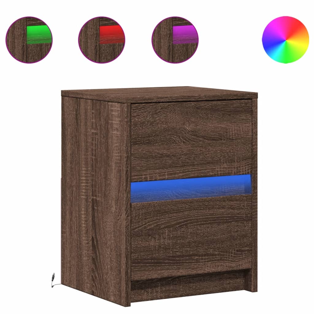 Noptiere cu lumini LED, 2 buc., stejar maro, lemn prelucrat GartenMobel Dekor