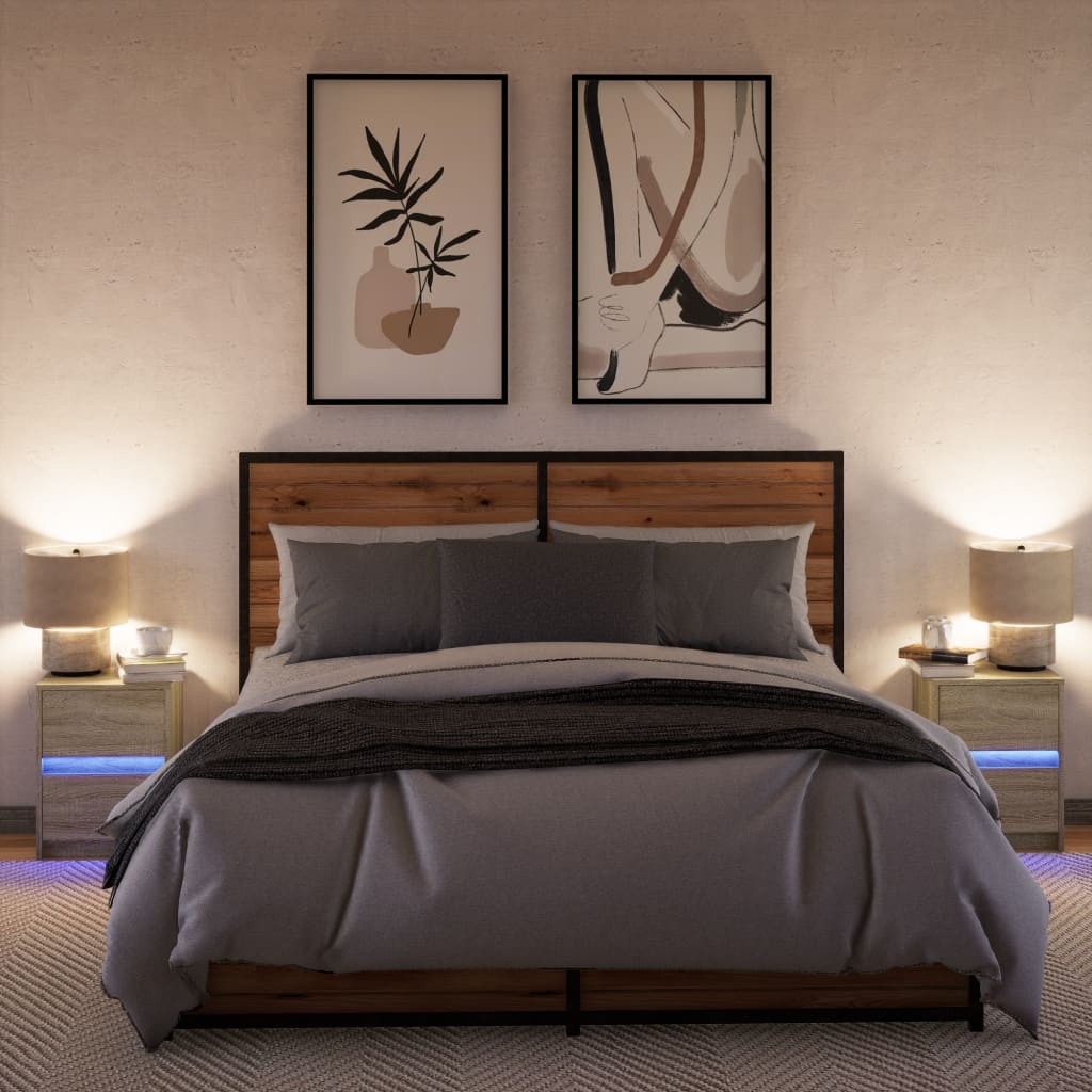 Noptiere cu lumini LED, 2 buc., stejar sonoma, lemn prelucrat GartenMobel Dekor