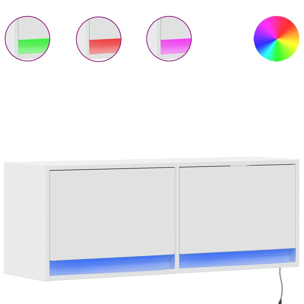 Comodă TV de perete cu lumini LED, alb, 100x31x38 cm GartenMobel Dekor