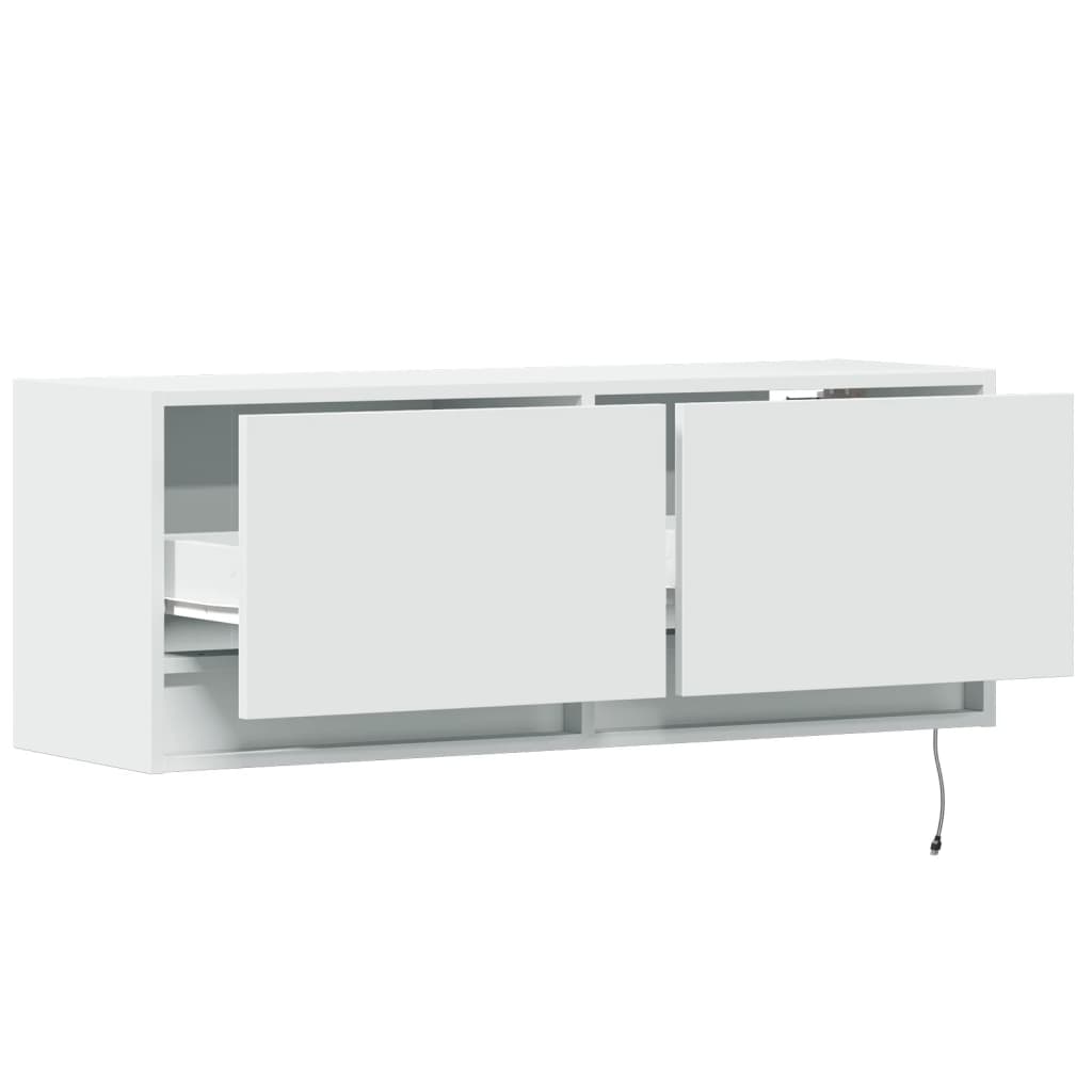 Comodă TV de perete cu lumini LED, alb, 100x31x38 cm GartenMobel Dekor