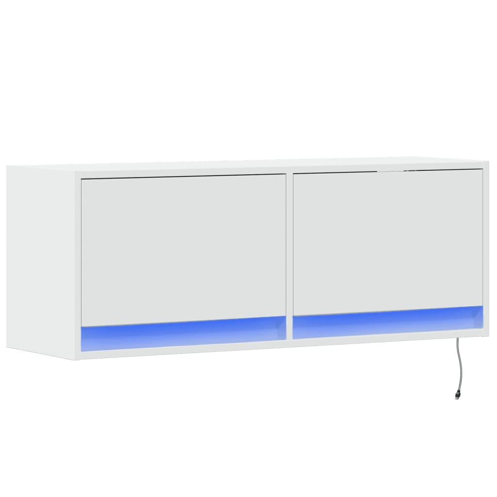 Comodă TV de perete cu lumini LED, alb, 100x31x38 cm GartenMobel Dekor