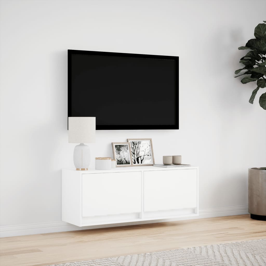 Comodă TV de perete cu lumini LED, alb, 100x31x38 cm GartenMobel Dekor