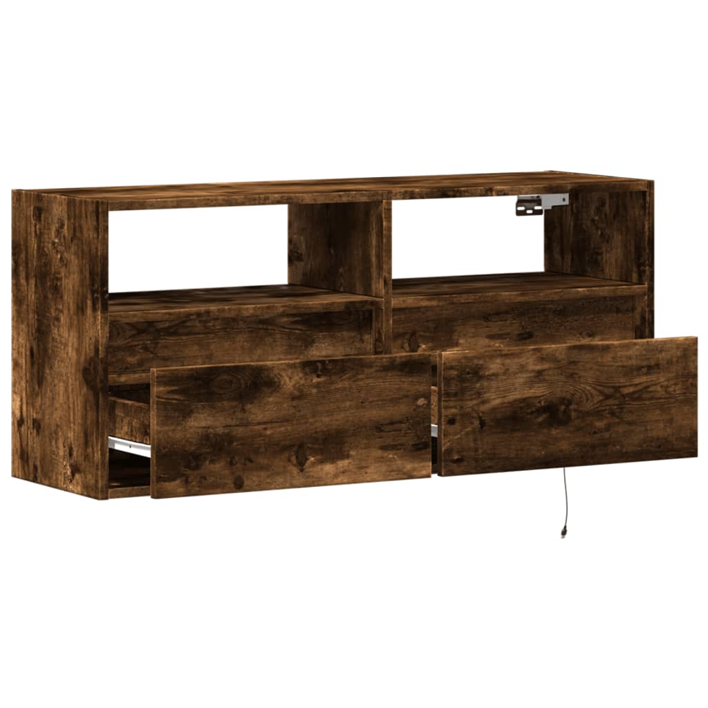 Comodă TV de perete cu lumini LED, stejar fumuriu, 100x31x45 cm GartenMobel Dekor