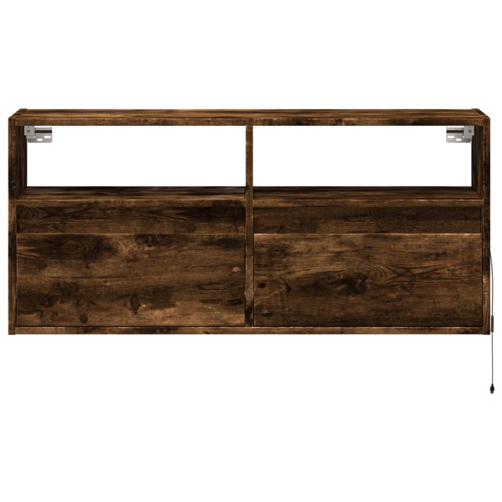 Comodă TV de perete cu lumini LED, stejar fumuriu, 100x31x45 cm GartenMobel Dekor