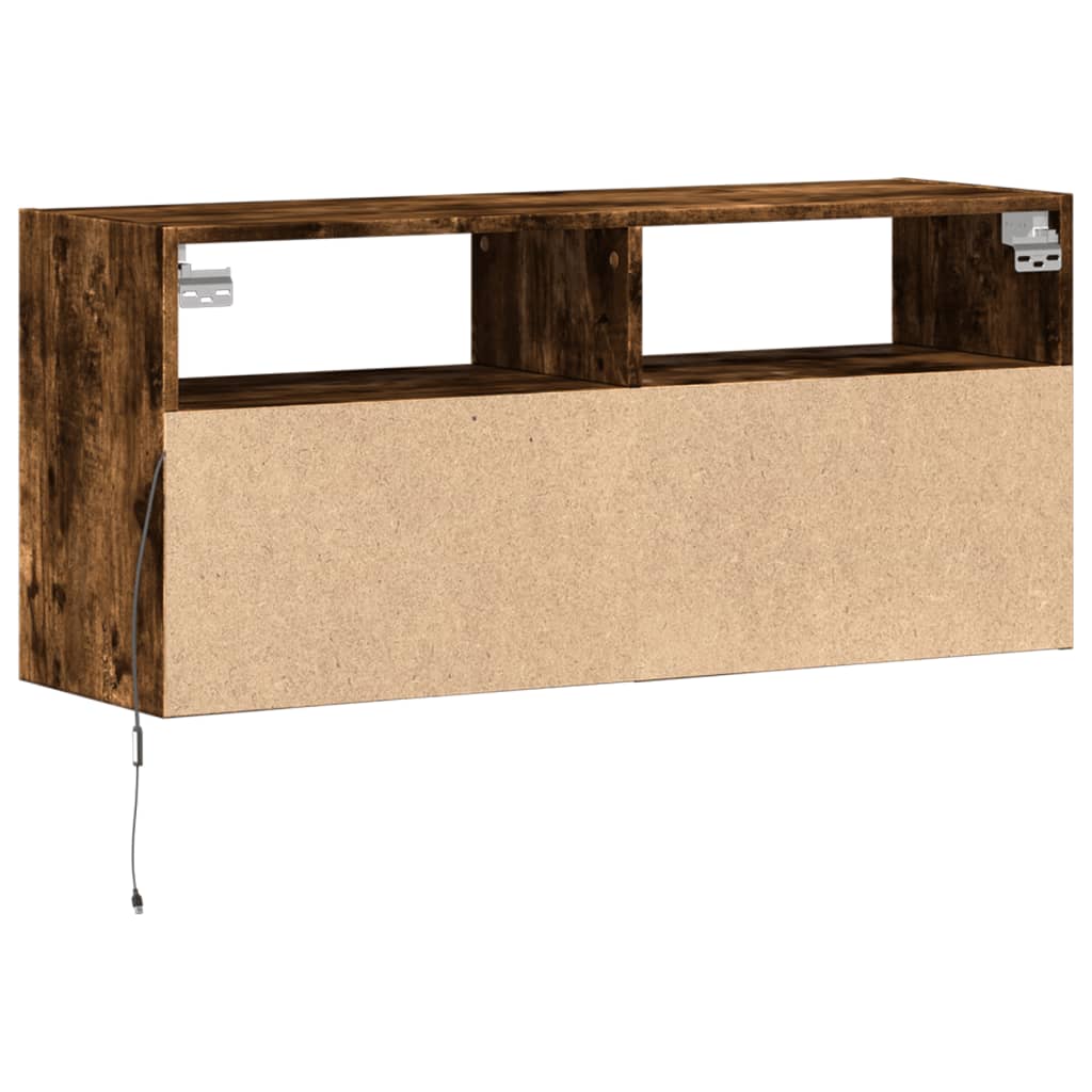 Comodă TV de perete cu lumini LED, stejar fumuriu, 100x31x45 cm GartenMobel Dekor