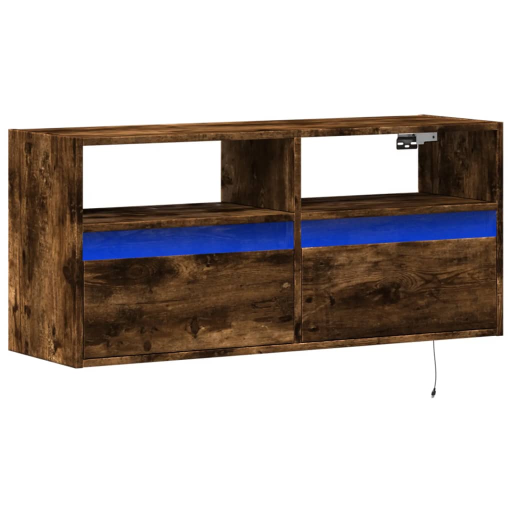 Comodă TV de perete cu lumini LED, stejar fumuriu, 100x31x45 cm GartenMobel Dekor