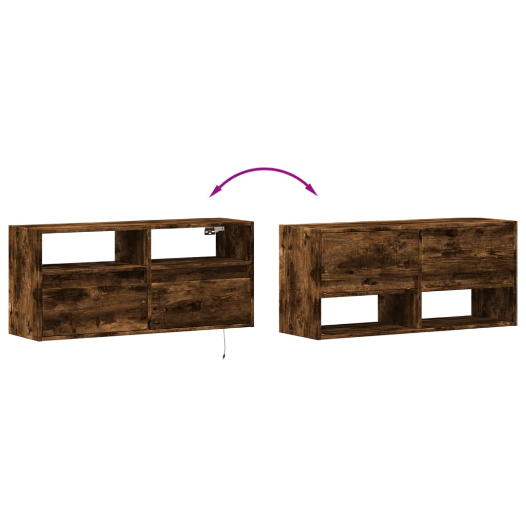 Comodă TV de perete cu lumini LED, stejar fumuriu, 100x31x45 cm GartenMobel Dekor