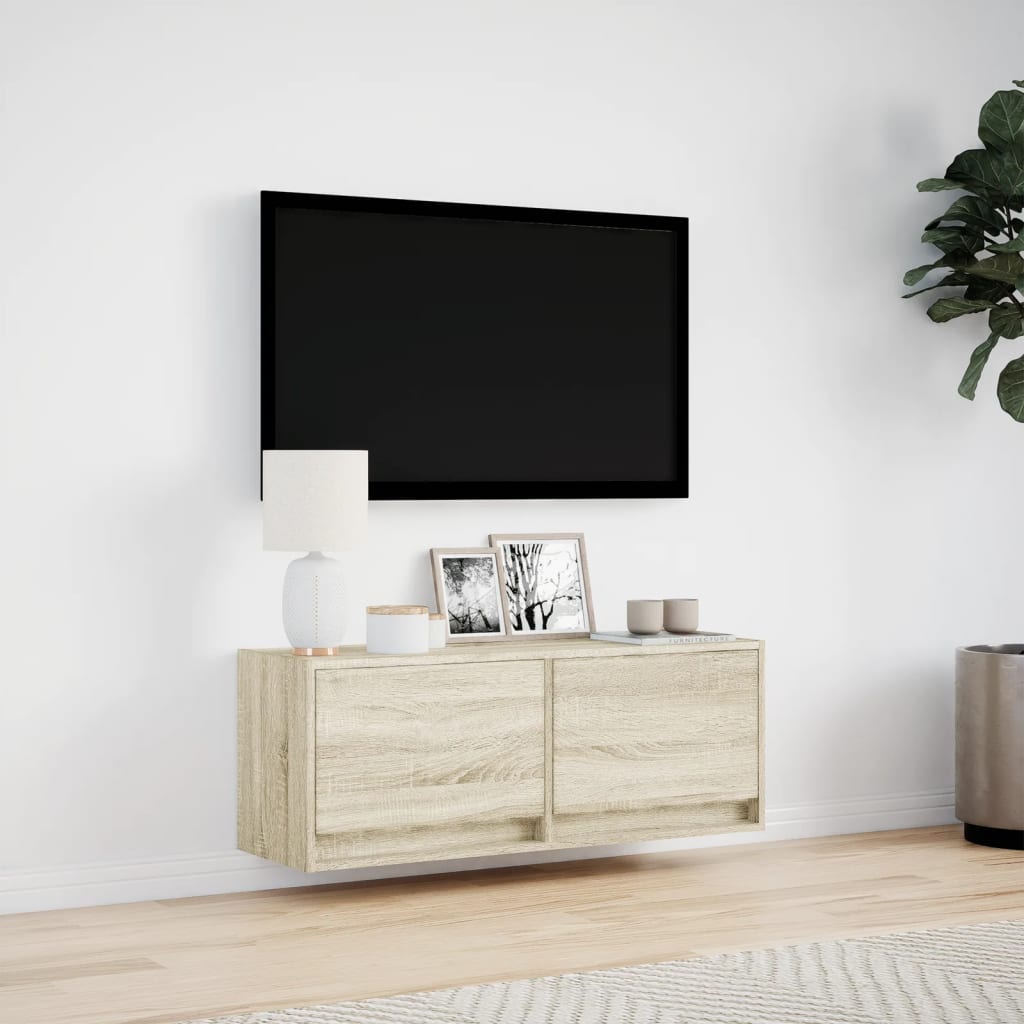 Comodă TV de perete cu lumini LED, stejar sonoma, 100x31x38 cm GartenMobel Dekor