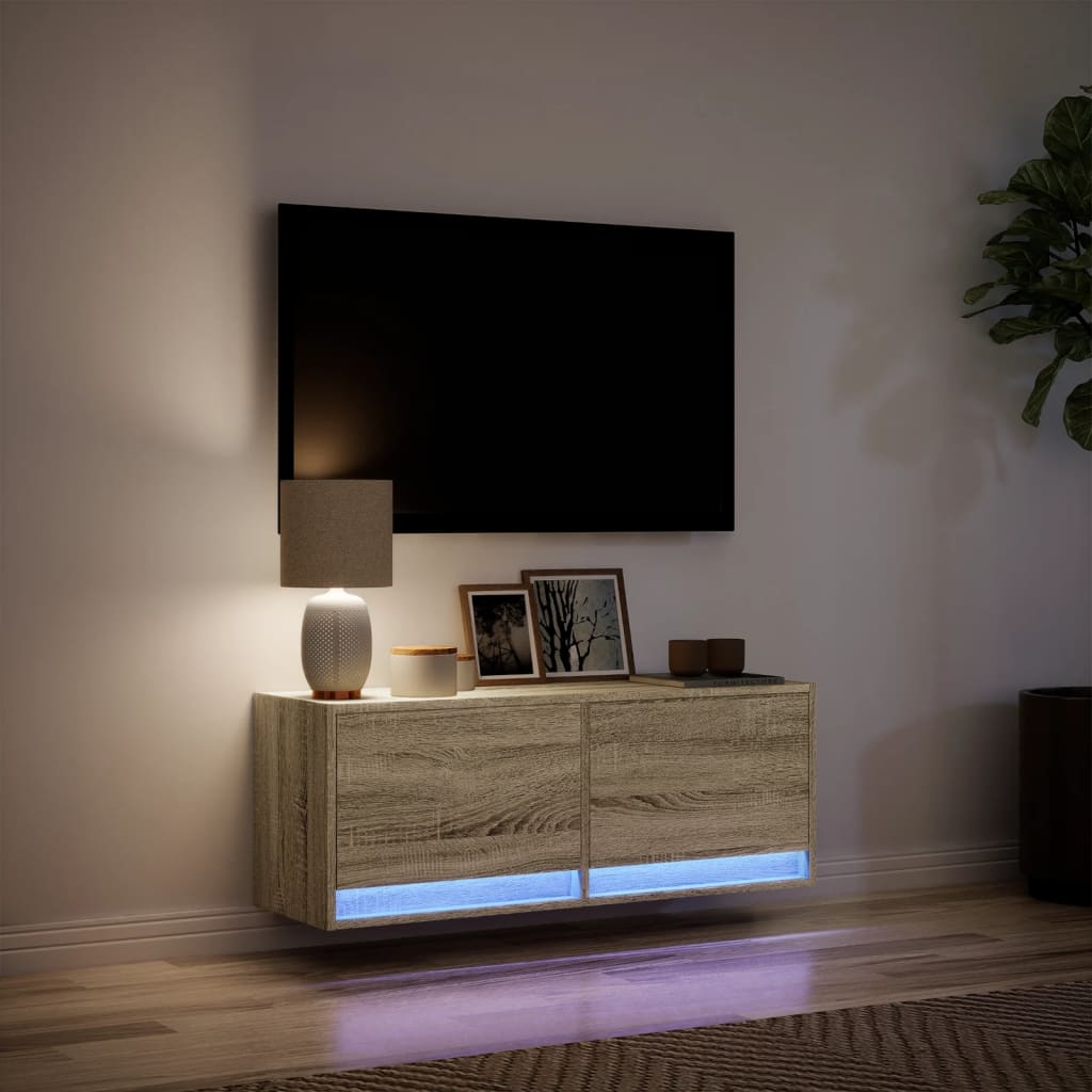Comodă TV de perete cu lumini LED, stejar sonoma, 100x31x38 cm GartenMobel Dekor