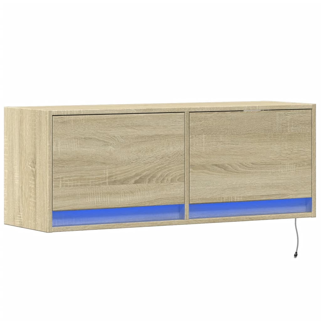 Comodă TV de perete cu lumini LED, stejar sonoma, 100x31x38 cm GartenMobel Dekor