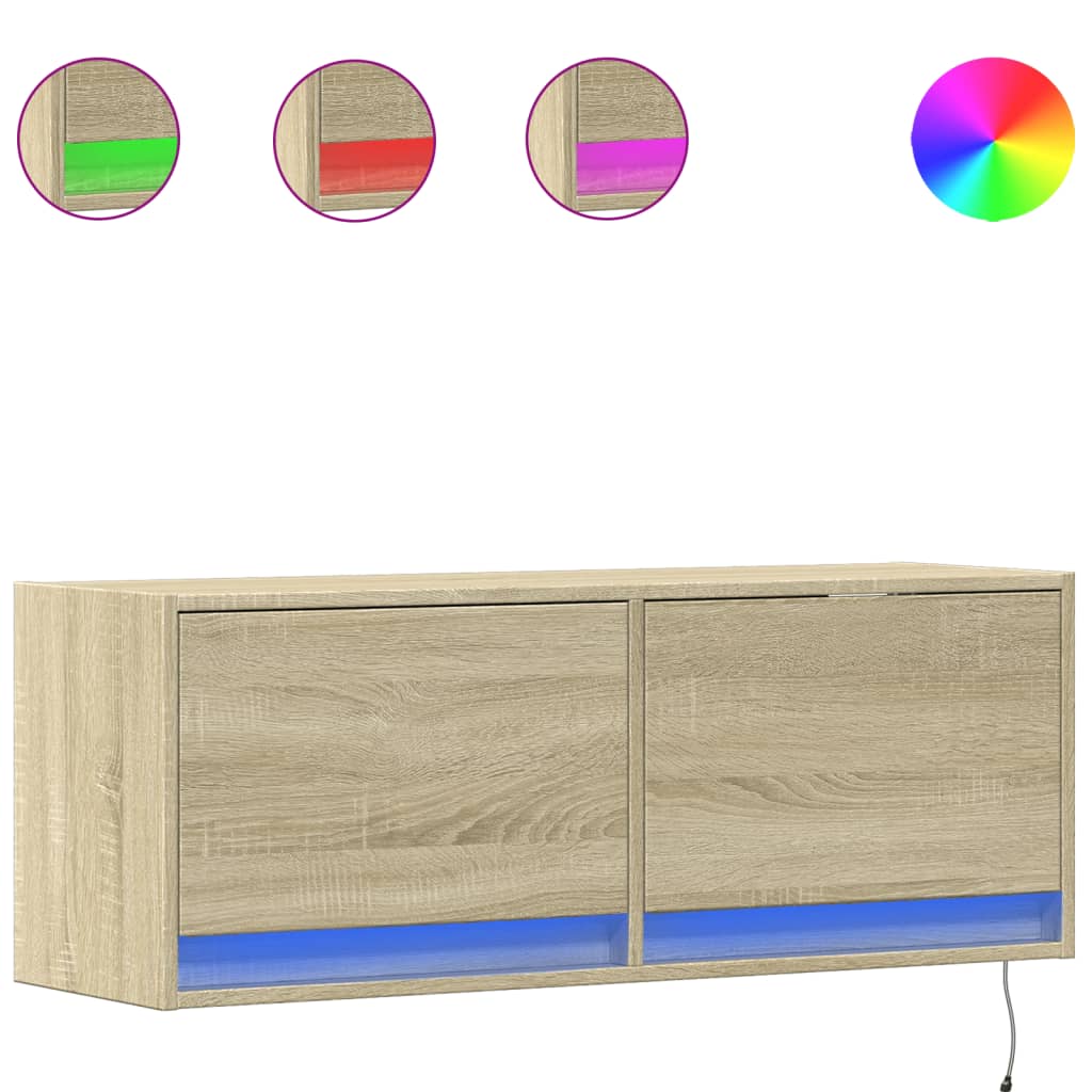 Comodă TV de perete cu lumini LED, stejar sonoma, 100x31x38 cm GartenMobel Dekor