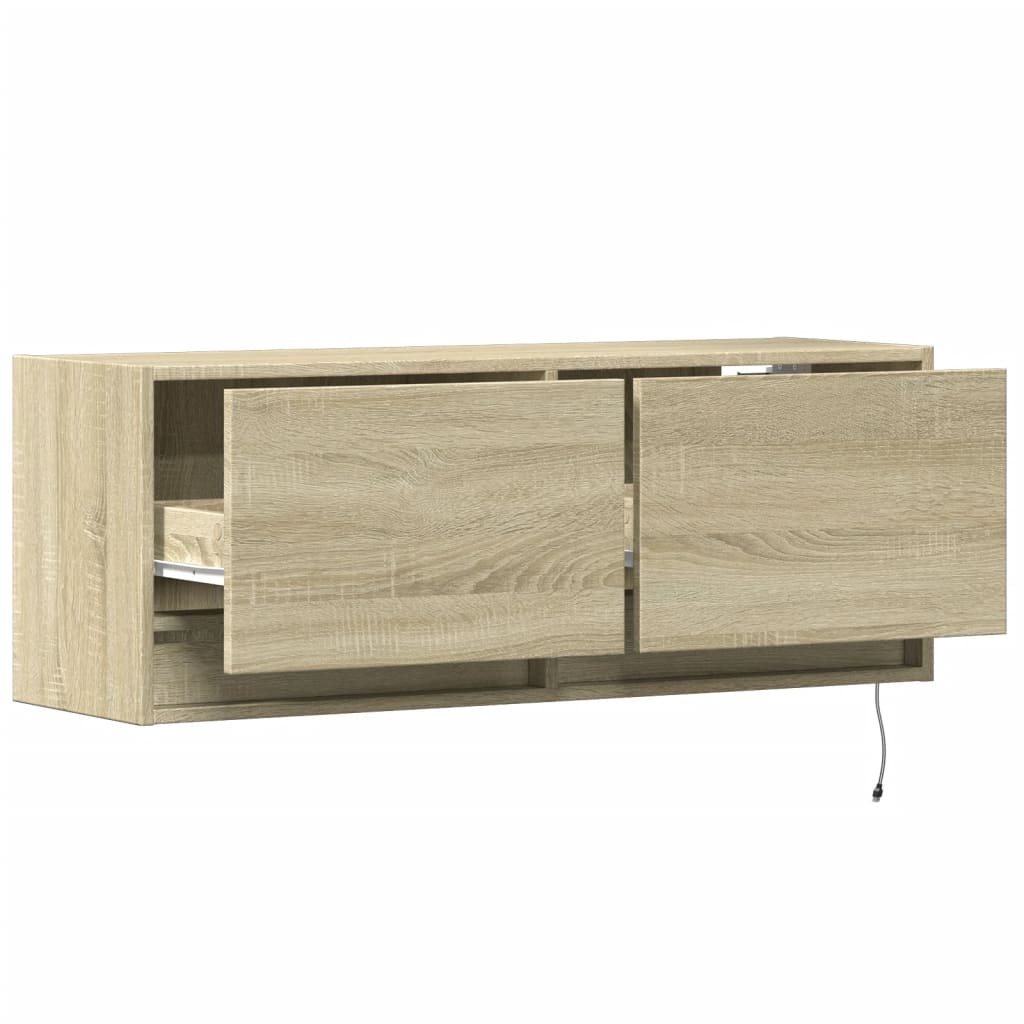 Comodă TV de perete cu lumini LED, stejar sonoma, 100x31x38 cm GartenMobel Dekor