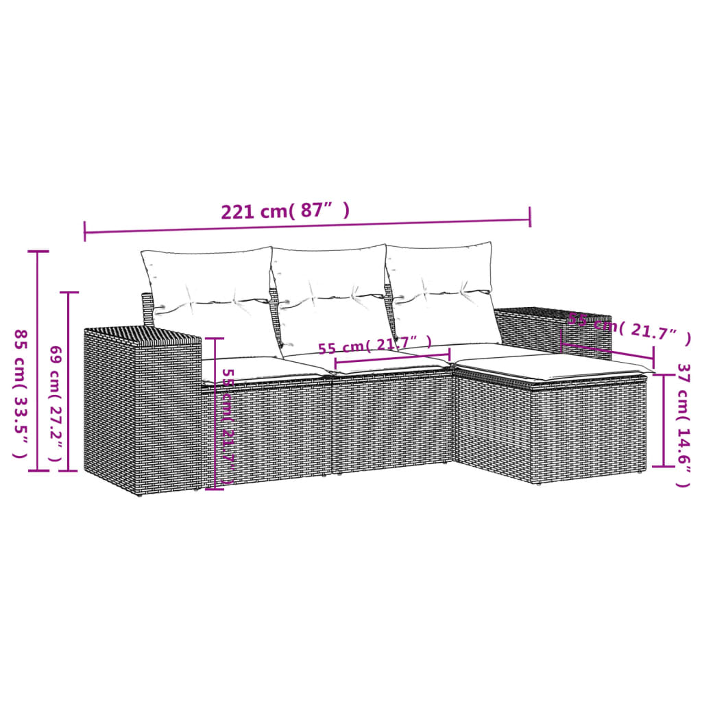 Set canapea de grădină cu perne, 4 piese, gri deschis poliratan GartenMobel Dekor