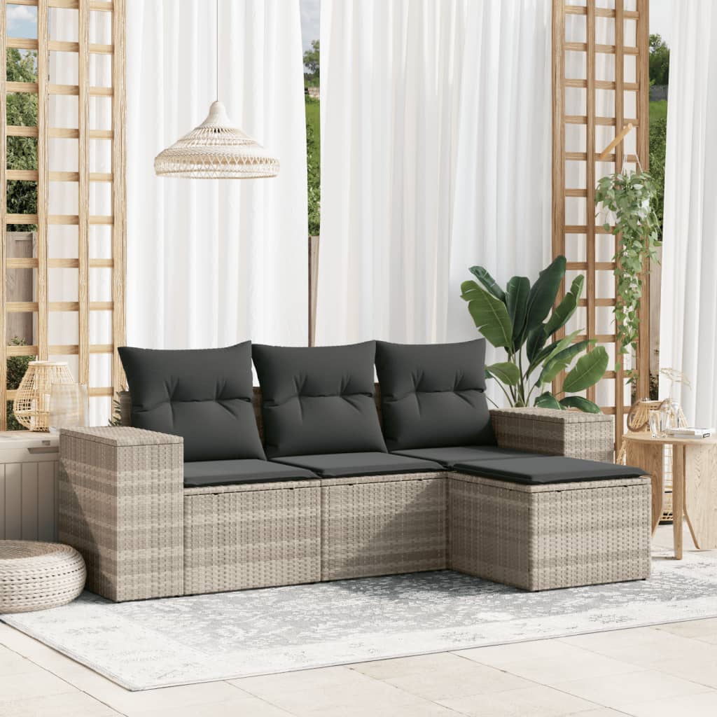 Set canapea de grădină cu perne, 4 piese, gri deschis poliratan GartenMobel Dekor