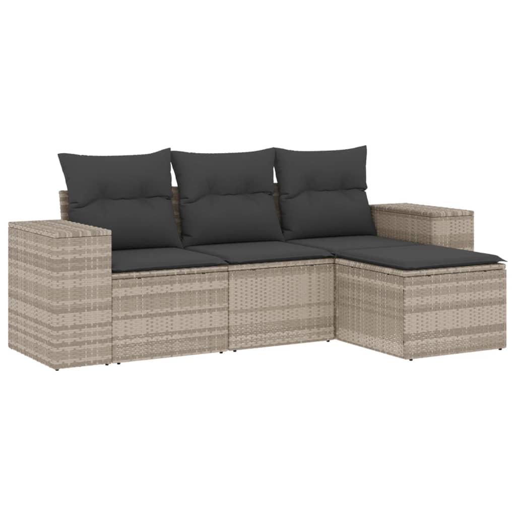 Set canapea de grădină cu perne, 4 piese, gri deschis poliratan GartenMobel Dekor