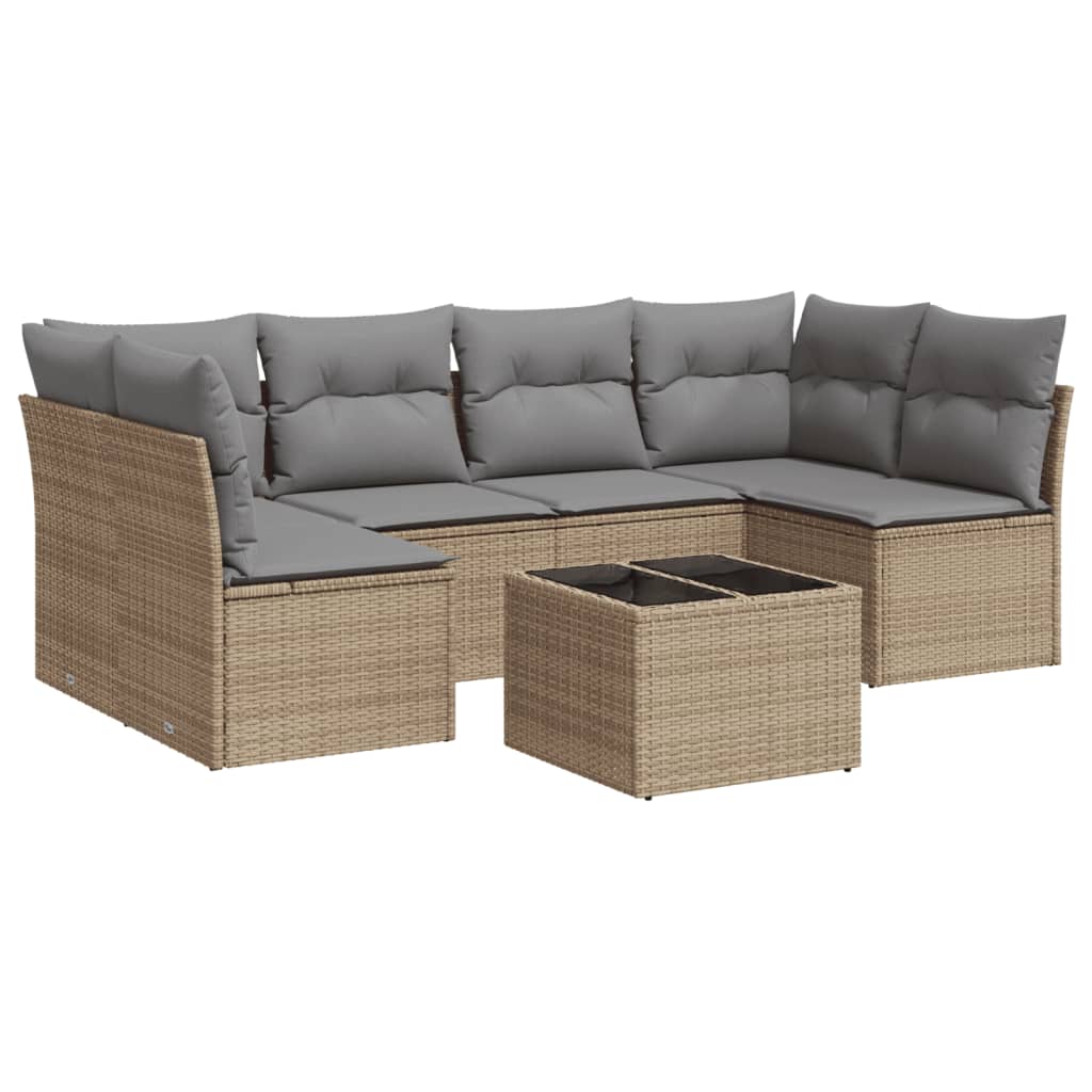 Set canapele de grădină, 7 piese, cu perne, bej, poliratan GartenMobel Dekor