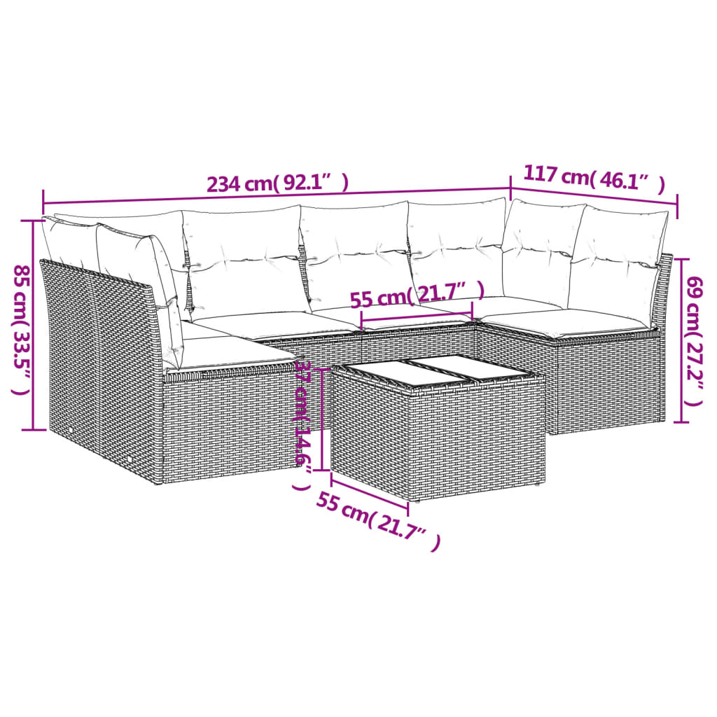 Set canapele de grădină, 7 piese, cu perne, bej, poliratan GartenMobel Dekor