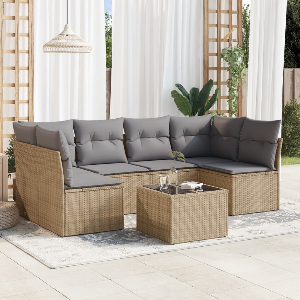 Set canapele de grădină, 7 piese, cu perne, bej, poliratan GartenMobel Dekor