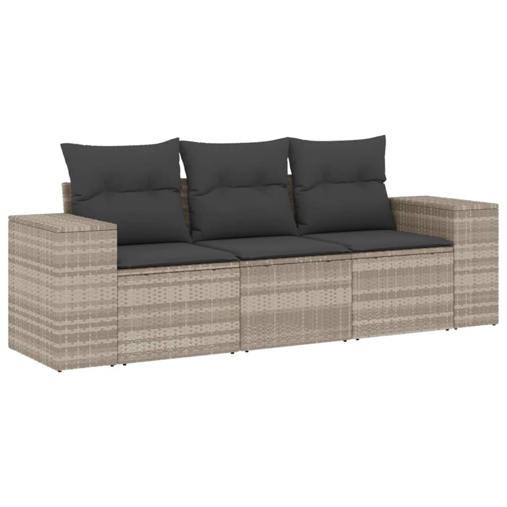 Set canapele de grădină cu perne, 3 piese gri deschis poliratan GartenMobel Dekor