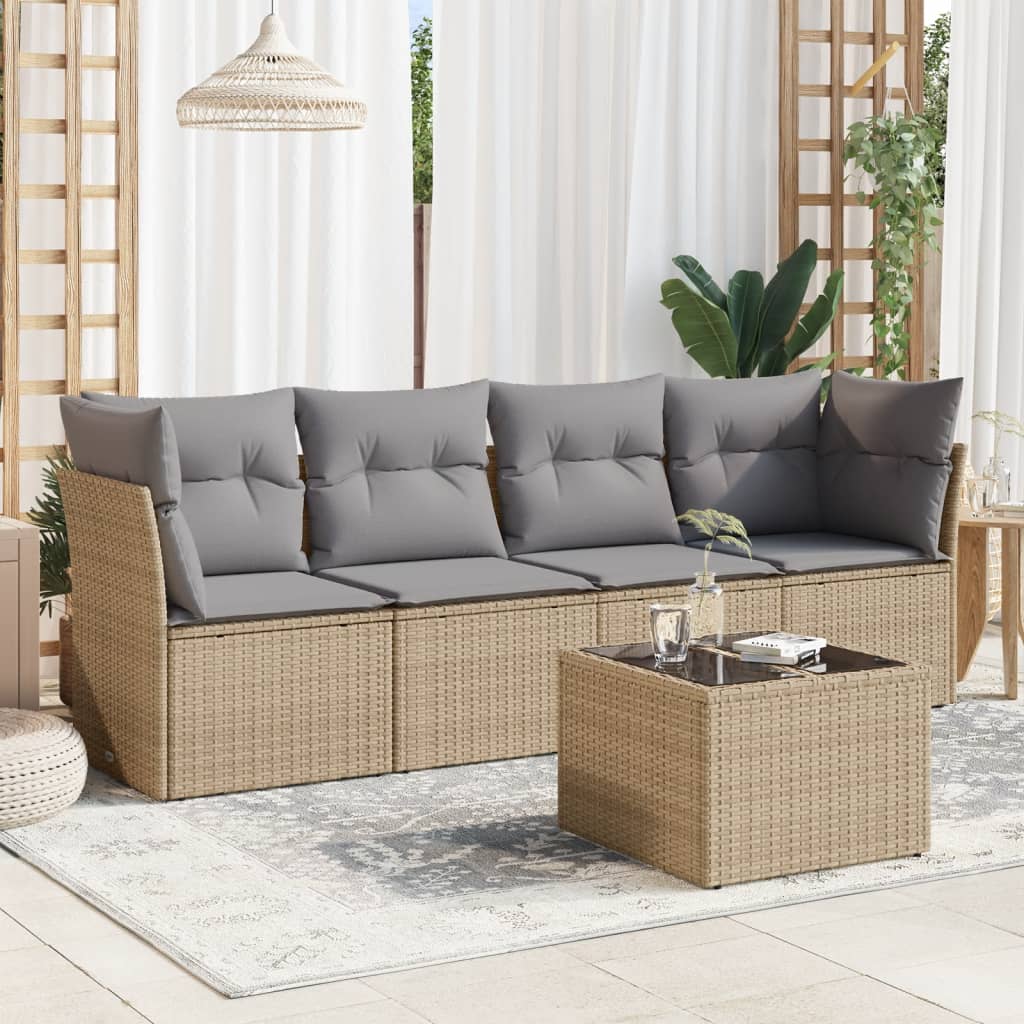 Set canapele de grădină cu perne, 5 piese, bej, poliratan GartenMobel Dekor