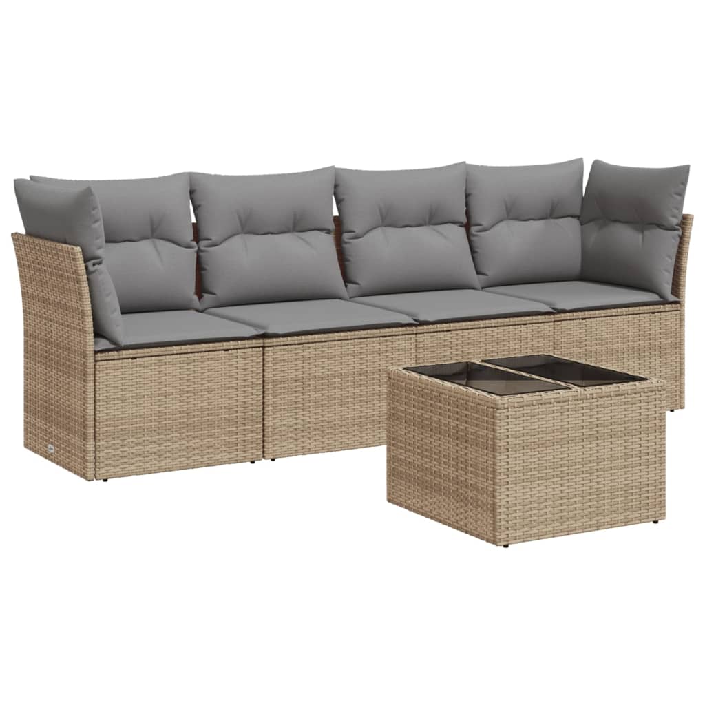 Set canapele de grădină cu perne, 5 piese, bej, poliratan GartenMobel Dekor