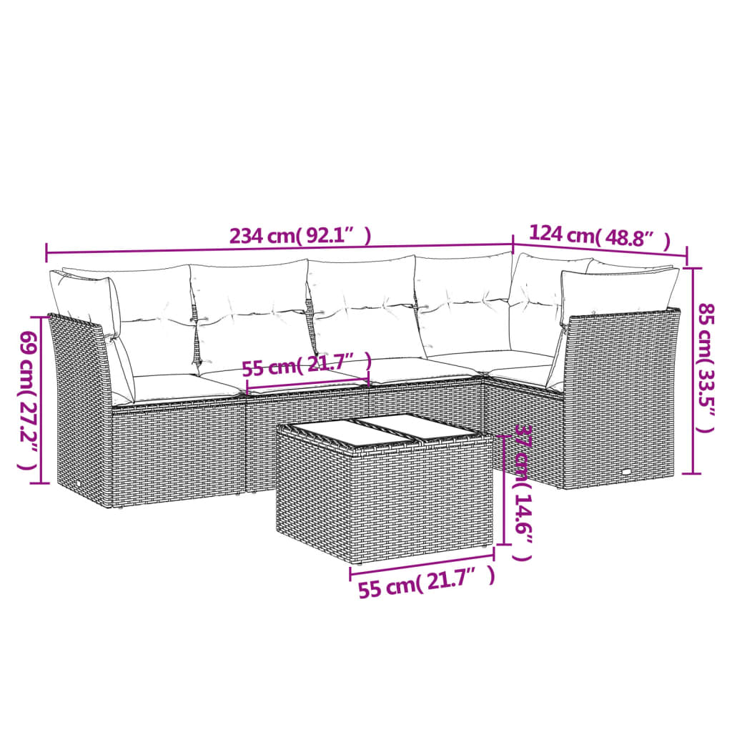 Set canapele de grădină cu perne, 6 piese, bej, poliratan GartenMobel Dekor