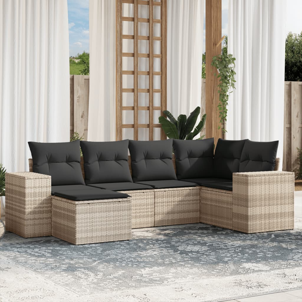 Set canapele de grădină cu perne, 6 piese gri deschis poliratan GartenMobel Dekor