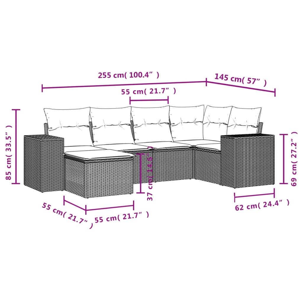 Set canapele de grădină cu perne, 6 piese gri deschis poliratan GartenMobel Dekor