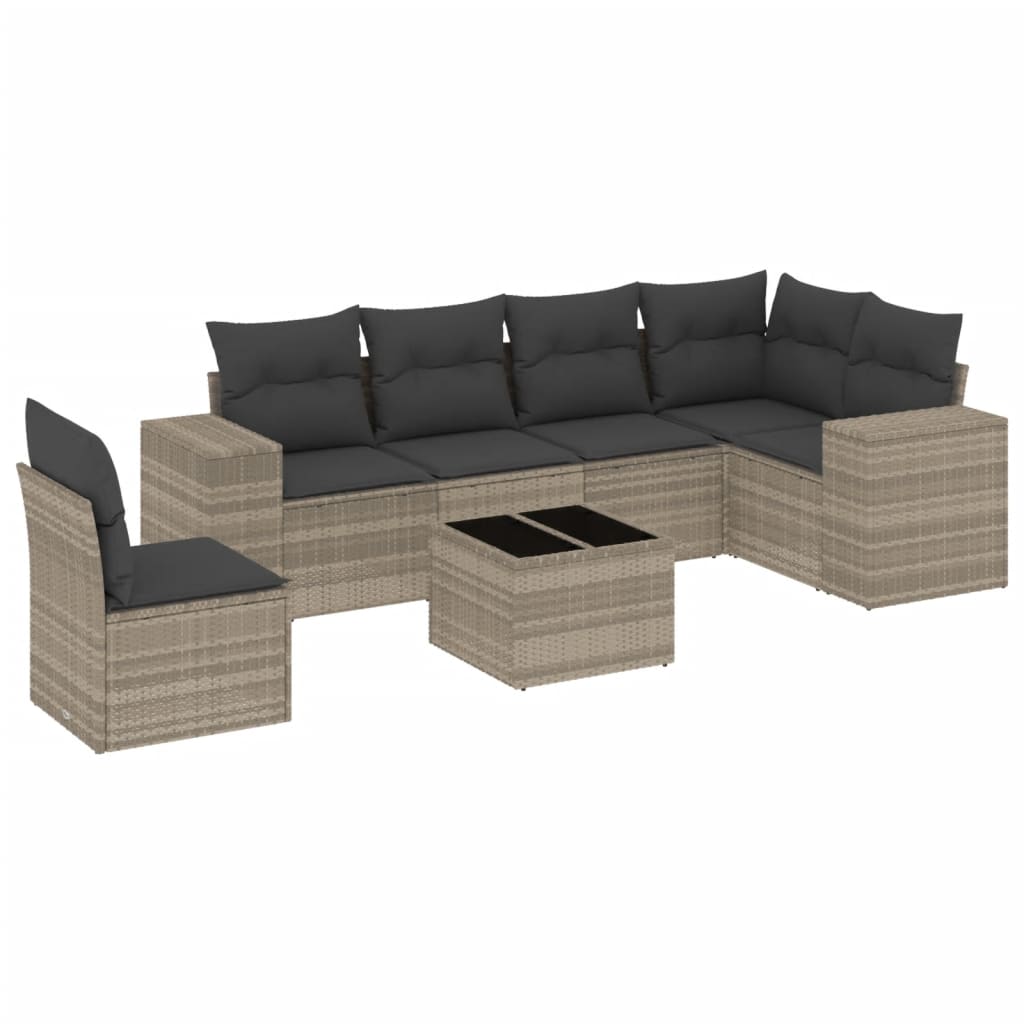 Set canapele de grădină cu perne, 7piese gri deschis poliratan GartenMobel Dekor