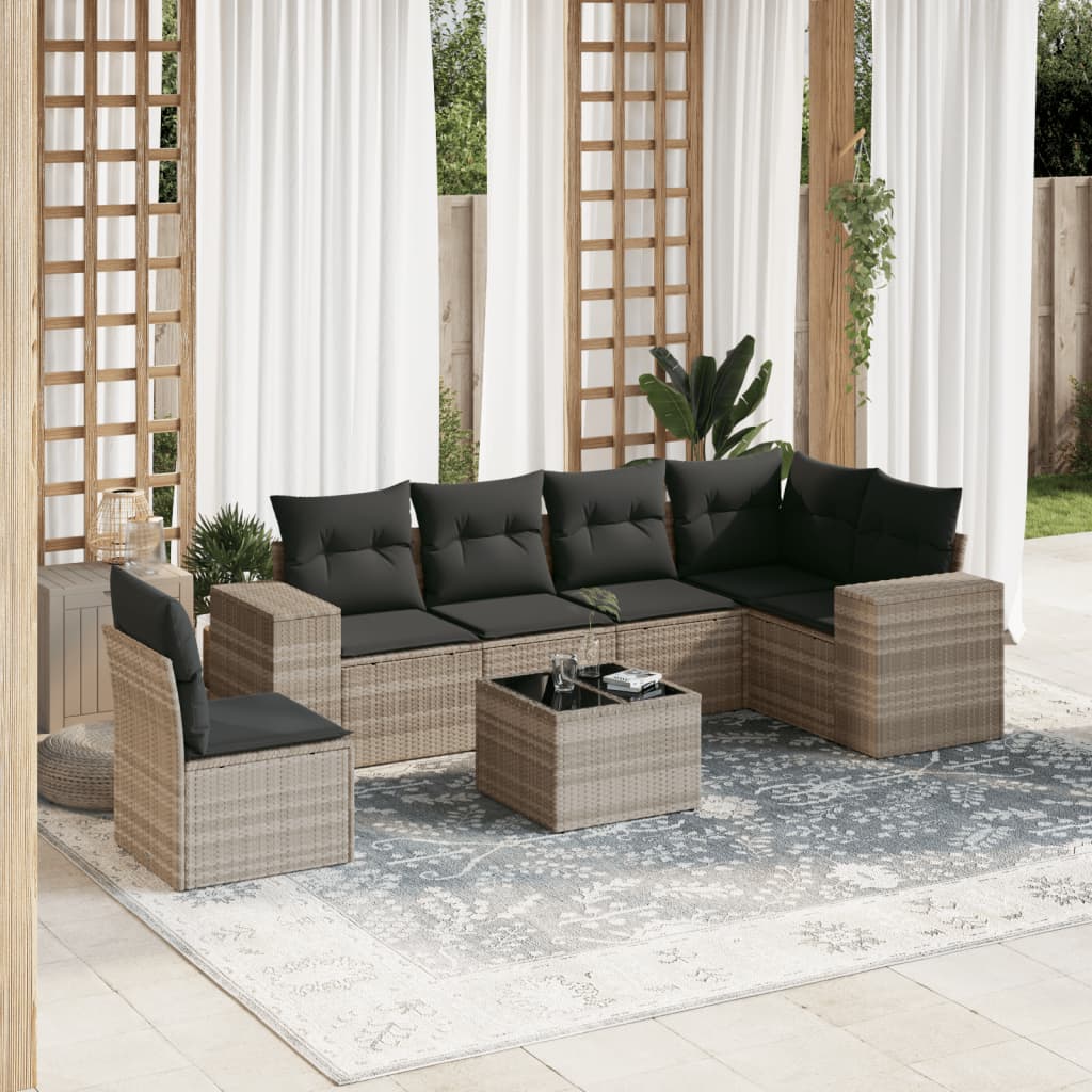 Set canapele de grădină cu perne, 7piese gri deschis poliratan GartenMobel Dekor