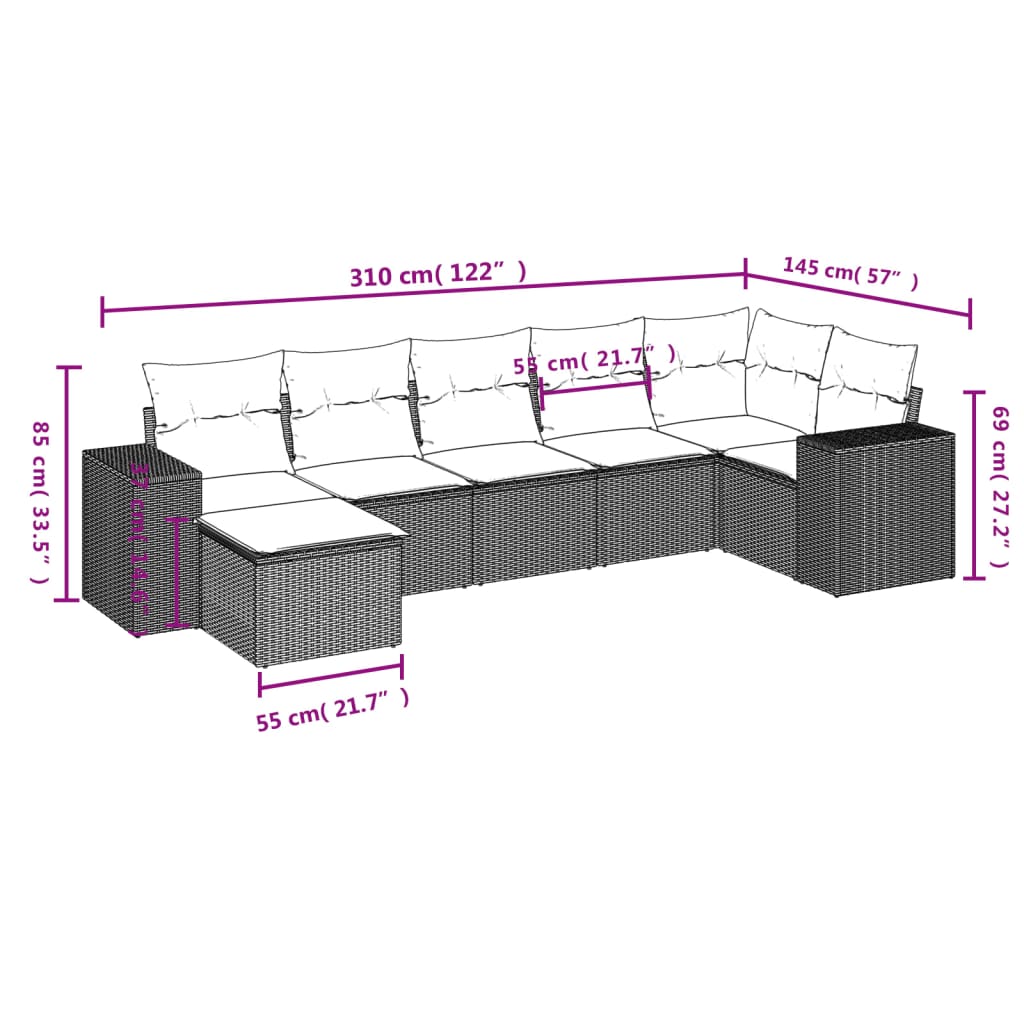 Set canapele de grădină cu perne, 7piese gri deschis poliratan GartenMobel Dekor