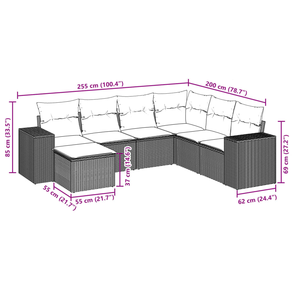Set canapele de grădină cu perne, 7piese gri deschis poliratan GartenMobel Dekor