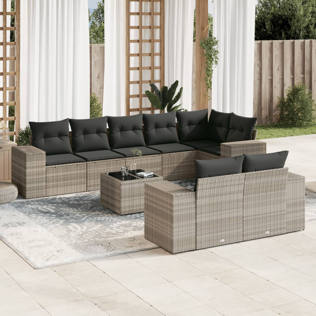 Set canapele de grădină cu perne, 9 piese gri deschis poliratan GartenMobel Dekor