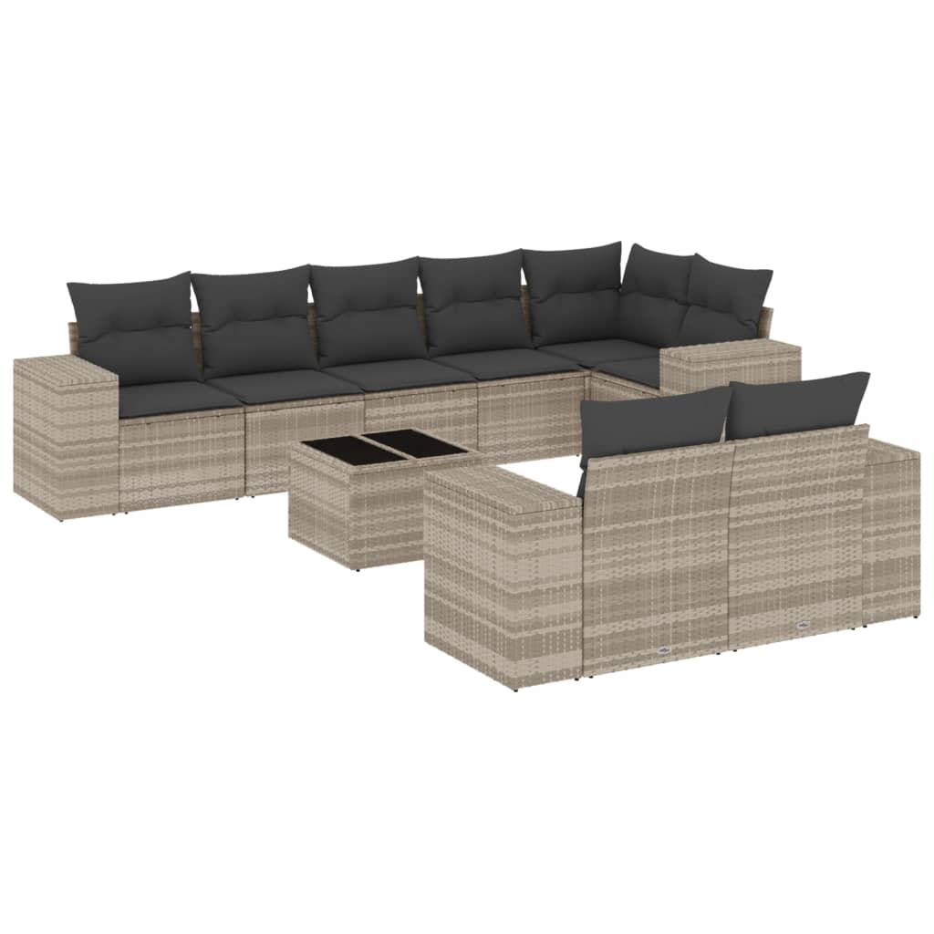Set canapele de grădină cu perne, 9 piese gri deschis poliratan GartenMobel Dekor