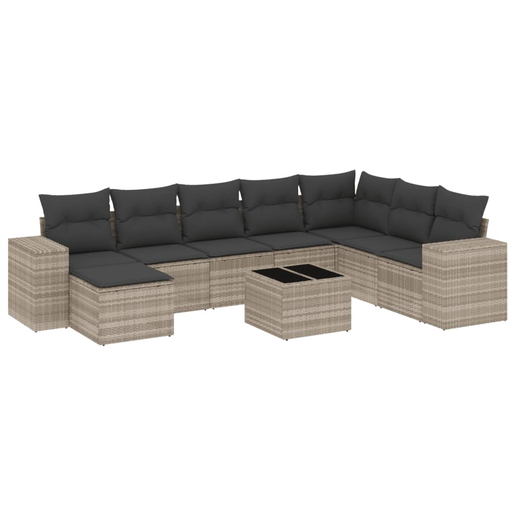 Set canapele de grădină cu perne, 9 piese gri deschis poliratan GartenMobel Dekor
